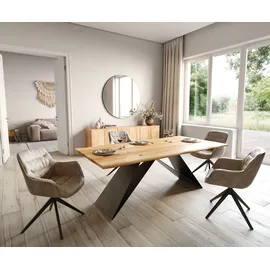 DeLife Esstisch Edge 200x100x2,5-3 Eiche Natur V-Gestell Flachstahl Schwarz Live-Edge - Hellbraun