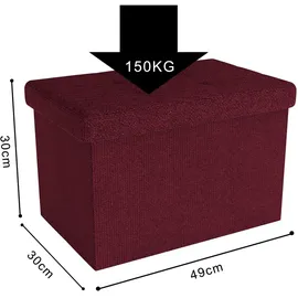 Intirilife Faltbare Sitzbank 49x30x30 cm in KIRSCH ROT - Sitzwürfel mit Stauraum aus Stoff mit Mulden