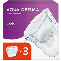 Aqua Optima Liscia Wasserfilterkanne & 3 x 30 Day Evolve+ Wasserfilterkartuschen, 2, 5 Liter Fassungsvermögen, zur Reduzierung von Mikroplastik, Chlor, Kalk und Verunreinigungen, weiß, One Size