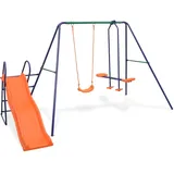 vidaXL Kinderschaukel mit Rutsche 3 Sitzen Gartenschaukel Schaukelgestell