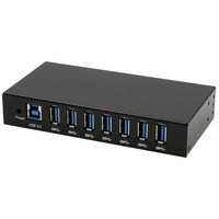 Exsys EX-11237HMS 7 Port USB 3.2 Gen 1 HUB Metall-Gehäuse, inkl Netzteil 12V/3A, USB 3.0 Kabel, Di (USB B), Dockingstation + USB Hub, Schwarz