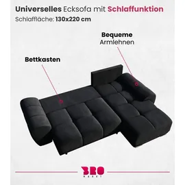 bromarkt Ecksofa NUBES Schlaffunktion Bettkasten L-Form 298x184x85cm Rosa - Rosa