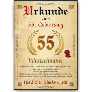 Urkunde zum 55. Geburtstag personalisiertes Geschenk Jahrgang 1970 Geburtstagsurkunde 55 Jahre Geburtstagsgeschenk – DIN A4 + Rahmen schwarz