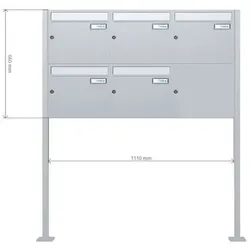 A-01 5er Freistehende Edelstahl V2A Briefkastenanlage mit Fussplatte