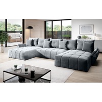 Furnix Wohnlandschaft Amarra Polstercouch in U-Form mit Schlaffunktion Bettkasten Kissen, Maße 382x71/91x190 cm, hochwertige Polsterstoffe grau