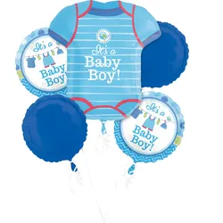 5 Folienballons im blauen Babyparty-Design