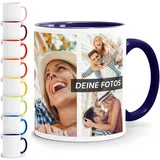 SpecialMe Tasse personalisiert Foto-Collage Text Fototasse bis zu 7 Fotos Fotogeschenk Kaffeetasse Bild selbst gestalten Weiss-innen-navy standard