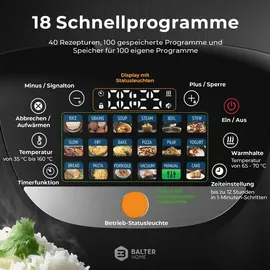 Balter MK-01 Reiskocher Multikocher mit 18 Programme, 4L Rice Cooker mit Fuzzy-Logic, Dampfgarer