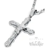Großer Kreuz Anhänger aus Edelstahl mit Jesus silber XL Herren Halskette Königskette