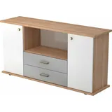 bümö Sideboard Buche mit Flügeltüren & Regal  - Büromöbel Sideboard mit Schubladen Holz 166cm breit, 45cm schmal, Büro Schrank für Flur oder als