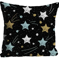 Dekokissen QUEENCE "Galaxy", bunt (weiß, schwarz, goldfarben, babyblau, bedruckt), B:40cm L:40cm, Polyester, Dekokissen_Sitzkissen_Kissenhüllen, Kissenhülle,Galaxie,Sterne,Bunte Sterne,Universum,Nacht,Farbenfroh
