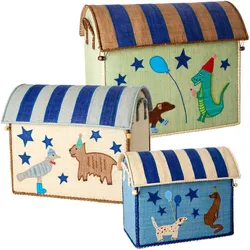 RICE Raffia Spielzeug Aufbewahrungskörbe Party Animal 3er Set, 52 x 34 x 42 cm