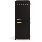 CREATE / RETRO FRIDGE FRIDGE COMBI 185 GOLD/Kombi-Kühlschrank mit Gefrierfach 401L in Schwarz, Griff Gold / 190W, No Frost System, 3 Ablagen, 2 Schubladen, Temperaturregler, 70x65x185 cm