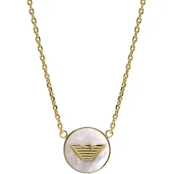 Kette mit Anhänger EMPORIO ARMANI "Schmuck Geschenk Metall Halsschmuck Halskette, EGS3140710", weiß (gelbgoldfarben, perlmuttfarben), Halsketten, Damen, Metall, L: 45cm B: 1mm, mit Perlmutt, B:1mm