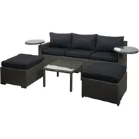 Mendler Poly-Rattan Garnitur HWC-J38, Garten-/Lounge-Set Sitzgruppe, Spun Poly halbrundes