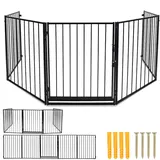 Peviasot Kaminschutzgitter mit Tür Metall 304 cm | Kamingitter Absperrgitter faltbar | Tierschutzgitter | Türschutzgitter für Kinder-Sicherung | 5-teilig Elemente (je 60 x 76 cm) Schwarz