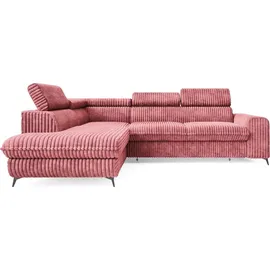 masseno Eckcouch Polyester mit Schlaffunktion L-Form 2-Sitzer Rosa