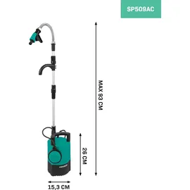 VONROC Regenfasspumpe Elektrisch - Tauchpumpe für Regenwassertonne 23V - 400W – 5200 l/h – Trockenlaufschutz – Universal-Schlauchkupplung