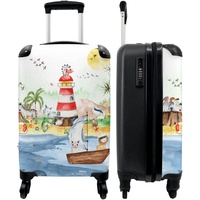 NoBoringSuitcases.com® Koffer Handgepäck - Kinder Trolley, Leichtgewicht, 4 Rollen, mit Leuchtturmmotiv, Zahlenschloss, UV-beständig, 55cm-35cm-20cm