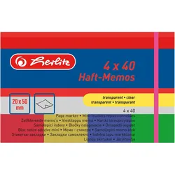 Herlitz Haft-Memos 20x50mm 4x40 Blatt transparent rt gb bl gn blanko