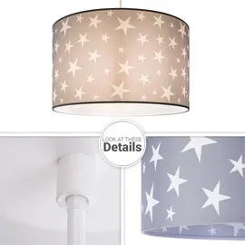 Paco Home Pendellampe Kinderzimmer Pendelleuchte Baby Lampenschirm Stoff Rund Sterne Kinderlampe Deckenlampe LED Sternenhimmel Motiv E27