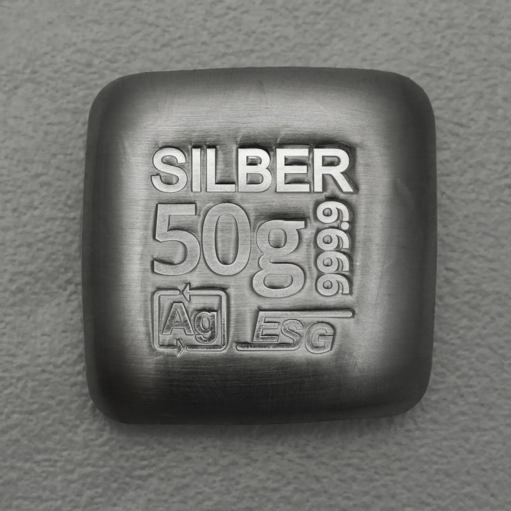 Silberbarren 50g ESG gegossen quadratisch gravierbar Recyclingsilber
