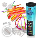 Power Lightz 200 Stück 20 cm Knicklichter/Armbänder inkl. 200 x 2D-Verbinder, je 4 x Ball- und Flexverbinder, im 6-Farb-Mix für Party, Disco, Festival oder Fasching