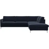 FLEXLUX Ecksofa »Fiore, L-Form, bequem und komfortabel durch hochwertigem Sitzaufbau«, schmale Armlehnen, Kaltschaum, Füße Alu blau