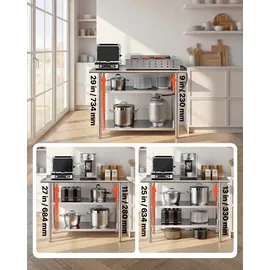 Vevor Gasto Arbeitstisch 1219x610x864 mm, Edelstahltisch mit 3 Ebenen & Aufkantung & Höhenverstellbaren Ablagen Belastbarkeit Top 245 kg & 2 Unterablagen je 204 kg Vorbereitungstisch für Restaurant