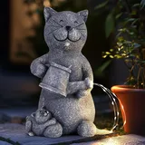 FUOBECIE Katze Gartenfiguren für Außen mit Solar Laterne Harz Statue mit Solar Laterne für Draußen Balkon Terrassen Geschenke für Frauen Männer Mama Geburtstag Grau (Katze)