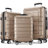 SHOWKOO Kofferset 3 Teilig Hartschale Leicht ABS+PC Erweiterbar Reisekoffer Haltbar Trolley Handgepäck Sets mit TSA Schloss und 4 Rollen (M L XL -Champagner)