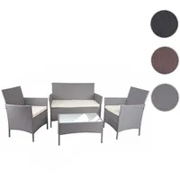 Mendler Poly-Rattan Garten-Garnitur HWC-D82, Sitzgruppe Lounge-Set ~ grau mit Kissen creme