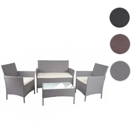 Mendler Poly-Rattan Garten-Garnitur HWC-D82, Sitzgruppe Lounge-Set ~ grau mit Kissen creme