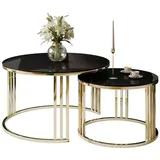 lookway Couchtisch gold chrom / Schwarzes Glass