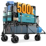 FUNDANGO 500L Doppeldecker Bollerwagen Faltbar, XXXL Faltbarer Doppelstock Bollerwagen mit Bremsen, Seitentaschen und großen All-Terrain-Rädern – geeignet für Sport, Camping, Einkaufen