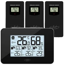 Infactory Funk-Wetterstation mit 3 Funksensoren für innen & außen, LCD-Display