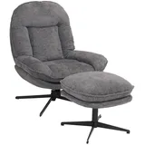 Mendler Relaxsessel HWC-P32 Chenille 80 x 96 x 80 cm Grau mit Hocker