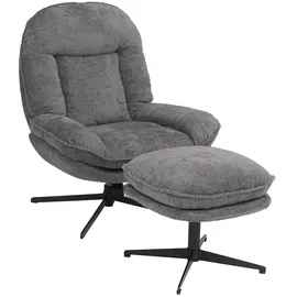 Mendler Relaxsessel HWC-P32 Chenille 80 x 96 x 80 cm Grau mit Hocker