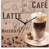 ARTland Wanduhr auf Leinwand Quarzuhr - schwarzer Zeiger Kaffee - Latte Macchiato Größe: 30x30 cm - Beige