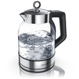 Arendo Wasserkocher 2000 W, 360° Basis, Warmhaltefunktion, Edelstahl Glas, mit Temperatureinstellung, Silber