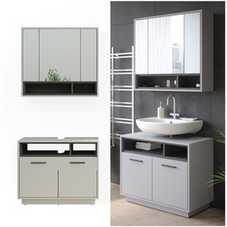 Vicco Badmöbel-Set Badezimmer-Möbel Bad-Schrank Beatrice Grau Anthrazit modern Badezimmerschrank Waschtischunterschrank Spiegelschrank Schranktür Schrankfach