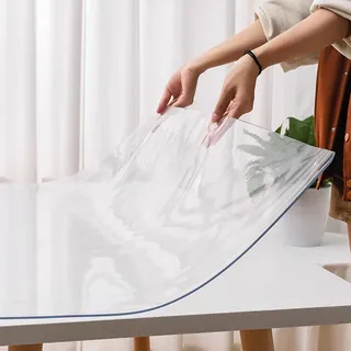 Zhaomi Transparente PVC-Tischschutzmatte, 2,0Mm Dicke, Hochwertige, Geruchlose, wasserdichte, Transparente Tischdecken-Schutzfolie, Geeignet Für Couchtisch/Esstisch/Schreibtisch (60x140cm/24x55in)