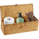 Aufbewahrungskorb Rattan Korb mit Deckel Flechtkorb Storage Basket Handgewebt Korb Geflochten Seegras Korb mit Deckel Aufbewahrungsbox Geflochten Ordnungsboxen Bad Badezimmer Box für Aufbewahrung