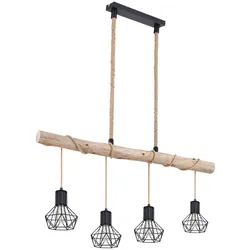 LED Hängeleuchte, Balken natur, Hanfseil, L 100 cm
