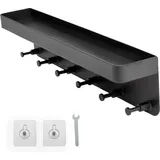 Schlüsselbrett mit Ablage in Schwarz - 24,5 x 6 cm - Selbstklebend ohne Bohren - Schlüsselbrett, Schlüsselhalter, Schlüsselleiste - Hakenleiste für