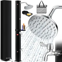 KESSER® Solardusche 35 Liter Solar Gartendusche + Metall-Duschablage   warmes Wasser    max. 60°C   ohne Stromanschluss   Pooldusche Camping  Regenduschkopf und Wasserhahn   Gartenschlauch-Anschluss