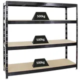 Proregal Schwerlastregal Rhino HxBxT 180x200x60cm Fachlast 500kg 4X Spanplatten-Ebenen 16mm Garagenregal, Lagerregal, Steckregal, Weitspannregal