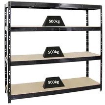 Proregal Schwerlastregal Rhino HxBxT 180x200x60cm Fachlast 500kg 4X Spanplatten-Ebenen 16mm Garagenregal, Lagerregal, Steckregal, Weitspannregal