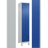 C+P Z-Spind Classic PLUS, Füßen, 2 Abteile, HxBxT 195x40x50cm, Sicherheitsdrehriegel, Hellgrau/Enzianblau von PROREGAL
