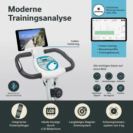 Skandika Foldaway X-1000 PLUS - Handpuls-Sensoren, Bluetooth Computer, Tablet-Halterung, Rückenlehne (weiß/blau)